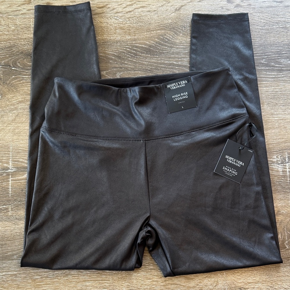 NWT Simply Vera Vera Wang High Rise Shaping Faux Leather Leggings Size L